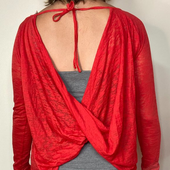 Blouse, red, long sleeve, open back - Picture 3 of 3